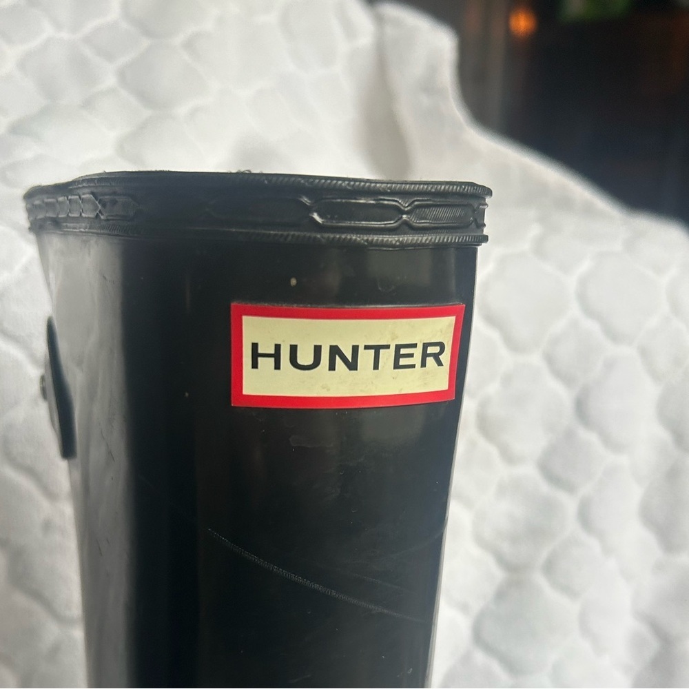 Hunter Black Tall Adjustable Calf Rain Boots Women’s Size 8 Glossy Outdoor - Picture 4 of 15
